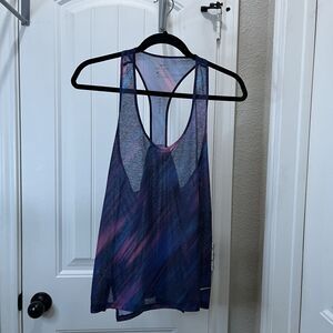 Nike Dri Fit Mesh Sheer Multicolor Purple Pink Blue Racer Back Tank Top Womens L